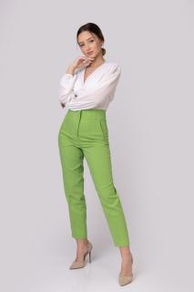Pantaloni verde praz cu talie inalta si cusaturi decorative