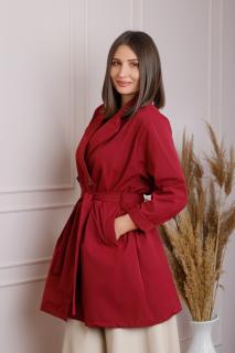 Pardesiu elegant grena cu cordon si nasturi