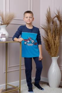 Pijama baieti Oliver din bumbac albastru cu imprimeu motocicleta