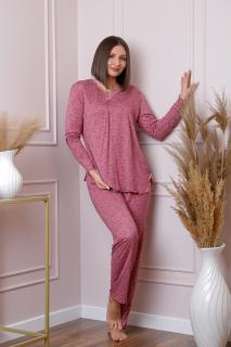 Pijama dama Lisa din bumbac roz cu imprimeu floral