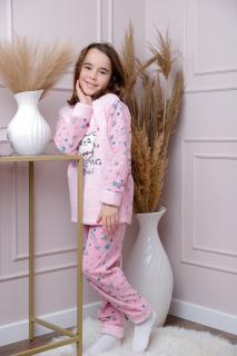 Pijama fetite Daisy din fleece roz cu model cu pisicute