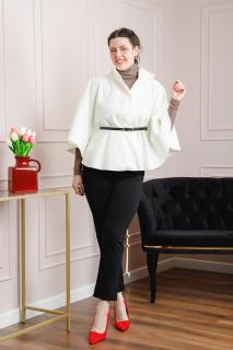 Poncho alb elegant cu curea in talie