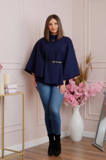 Poncho bleumarin elegant cu curea in talie