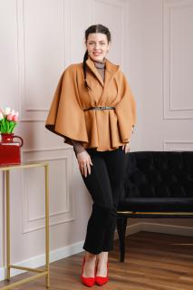 Poncho camel elegant cu curea in talie