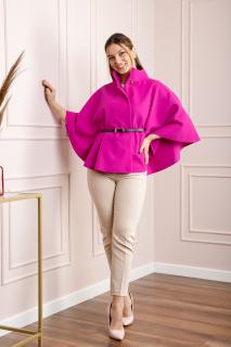 Poncho fuchsia elegant cu curea in talie