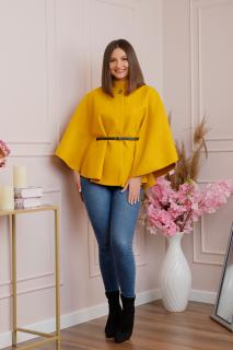 Poncho galben mustar elegant cu curea in talie