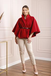 Poncho grena elegant cu curea in talie