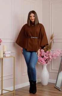 Poncho maro elegant cu curea in talie
