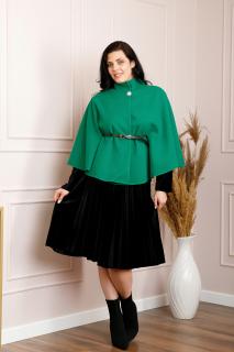Poncho verde elegant cu curea in talie si detaliu texturat