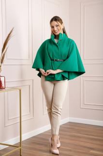 Poncho verde elegant cu curea in talie