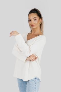 Pulover casual alb cu maneci liliac
