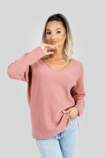 Pulover casual roz somon cu maneci liliac