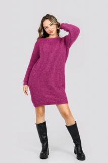 Pulover pufos fuchsia tip rochie cu decolteu barcuta