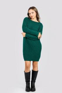 Pulover pufos verde tip rochie cu decolteu barcuta