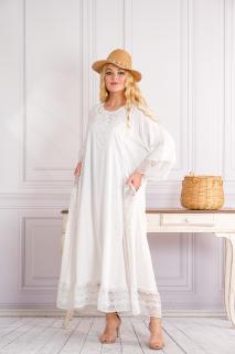 Rochie alba boho chic cu buzunare din dantela