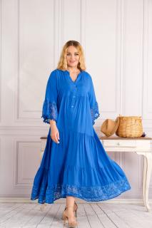 Rochie albastra boho chic cu volane si dantela