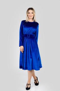 Rochie albastru regal din catifea cu centura in talie