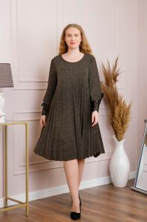 Rochie Amelie plisata aurie cu insertie de dantela