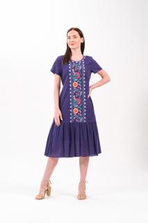 Rochie bleumarin boho chic cu broderie florala