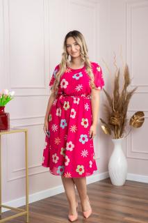 Rochie ciclam cu imprimeu floral si maneci fluture