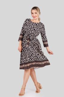 Rochie cu animal print maro si cordon in talie