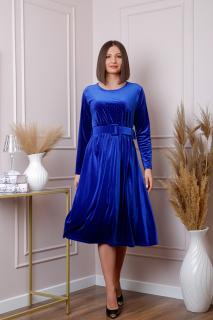 Rochie eleganta Kate din catifea albastru regal cu strasuri si centura in talie