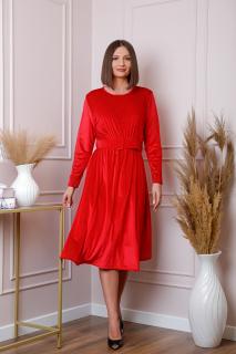 Rochie eleganta Kate din catifea rosie cu strasuri si centura in talie