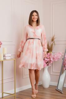 Rochie eleganta Melody din voal cu imprimeu floral roz pastel si bust petrecut