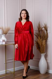 Rochie Emily din catifea plisata rosie cu bust petrecut