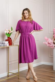 Rochie fuchsia cu maneci scurte si centura in talie