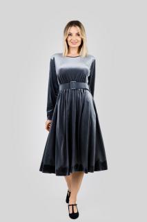 Rochie gri din catifea cu centura in talie