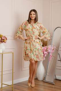 Rochie Juliette din voal cu volanase si imprimeu floral roz somon