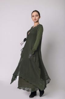 Rochie kaki boho chic cu baza asimetrica