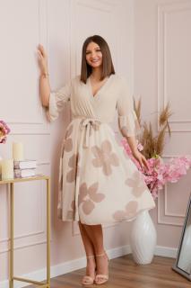 Rochie Lucy eleganta din voal cu imprimeuri florale - Crem