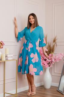 Rochie Lucy eleganta din voal cu imprimeuri florale - Turcoaz