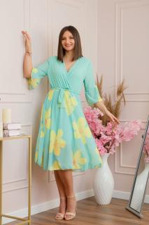Rochie Lucy eleganta din voal cu imprimeuri florale - Verde mint