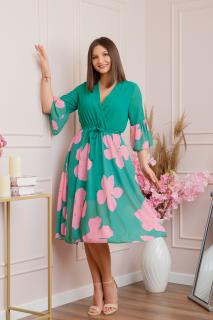 Rochie Lucy eleganta din voal cu imprimeuri florale - Verde