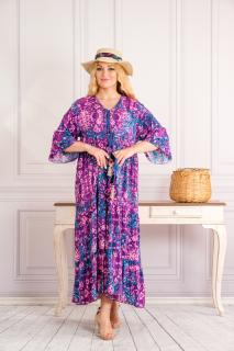 Rochie mov boho chic cu imprimeuri florale albastre