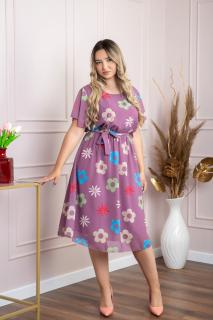 Rochie mov lavanda cu imprimeu floral si maneci fluture