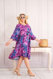 Rochie mov midi boho chic cu imprimeuri florale albastre