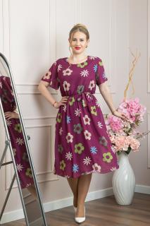 Rochie mov pruna cu imprimeu floral si maneci fluture