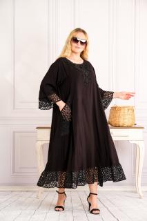 Rochie neagra boho chic cu buzunare din dantela