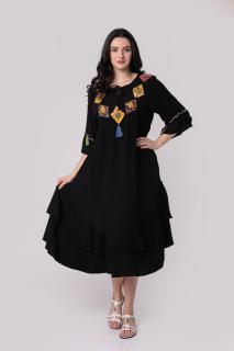 Rochie neagra boho chic cu romburi si ciucuri