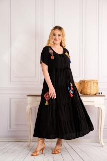 Rochie neagra boho chic cu snur si ciucuri