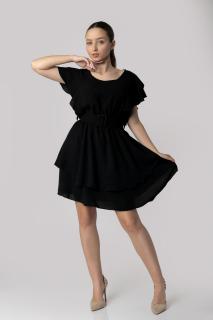 Rochie neagra cu volane si centura in talie