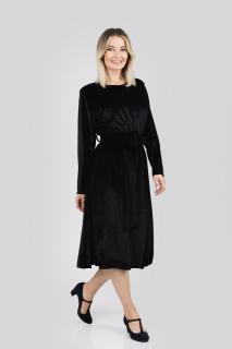 Rochie neagra din catifea cu centura in talie