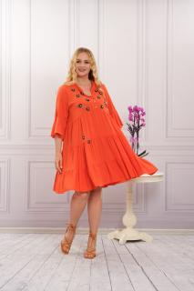 Rochie orange boho chic cu aplicatie florala cusuta