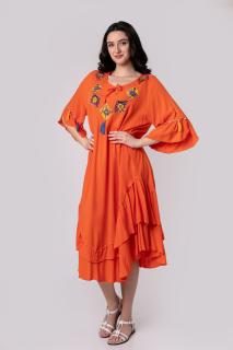 Rochie orange boho chic cu romburi si ciucuri