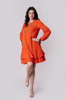 Rochie orange boho chic cu volane si maneca lunga