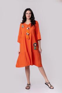 Rochie orange boho chic cu volane si maneci largi